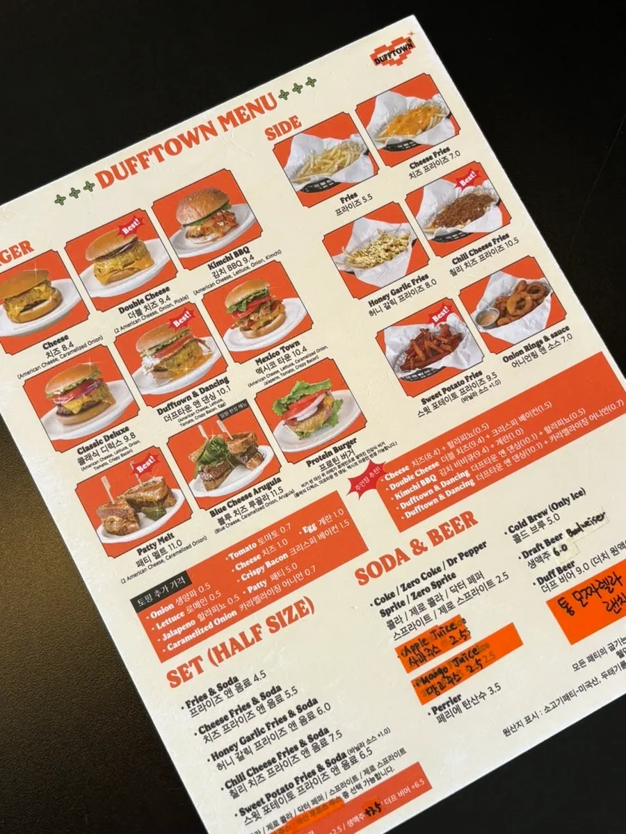 Dufftown's burger menu board