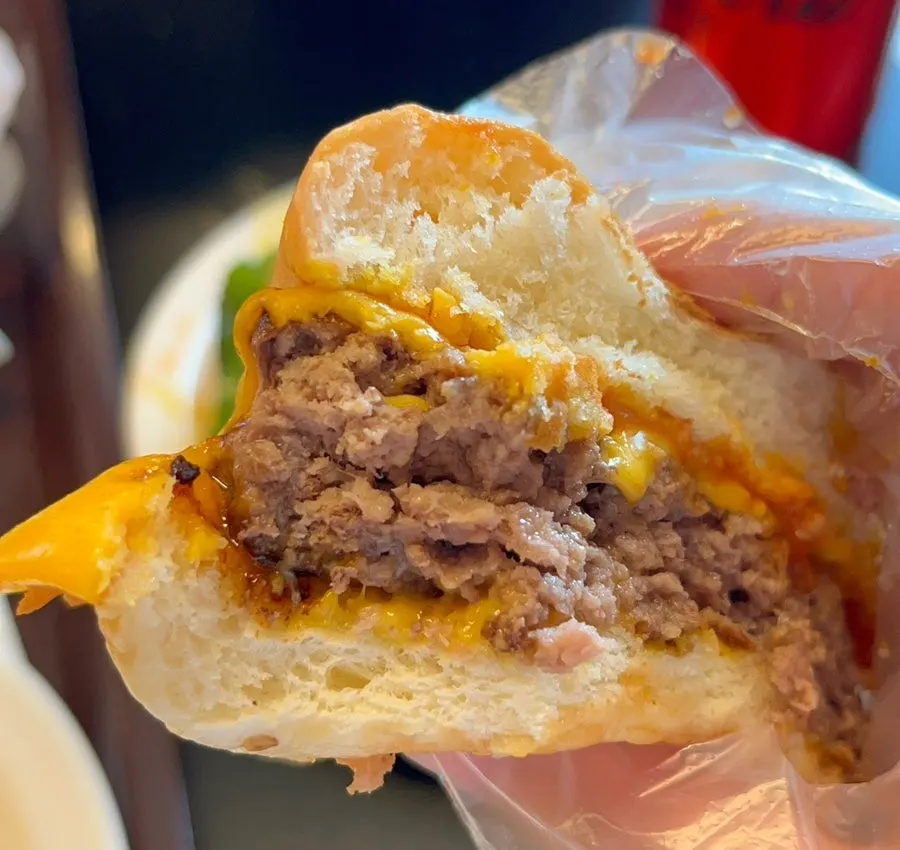 Cross-section of the Double Cheese Burger with melted cheese