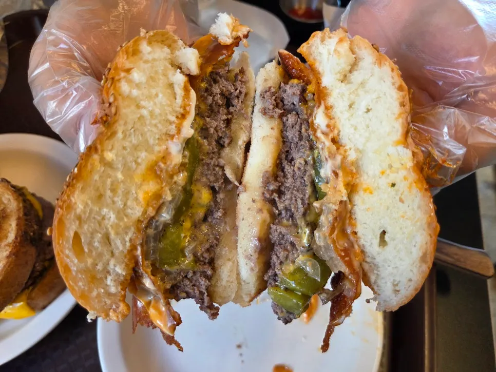 Dufftown's cheese skirt burger with cheese spread wide