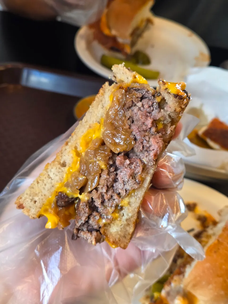 Patty melt with cheese and caramelized onions