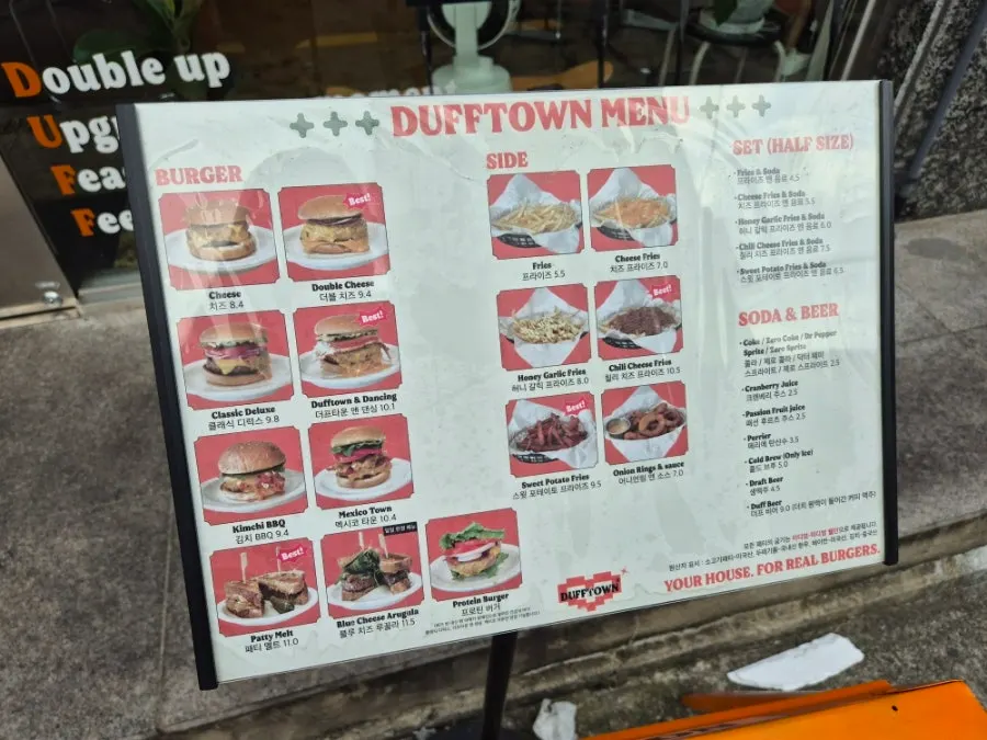 Dufftown's handmade burger menu board