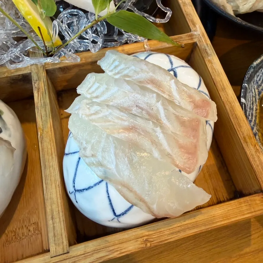 Assorted sashimi platter with flounder, halibut and bluefin tuna