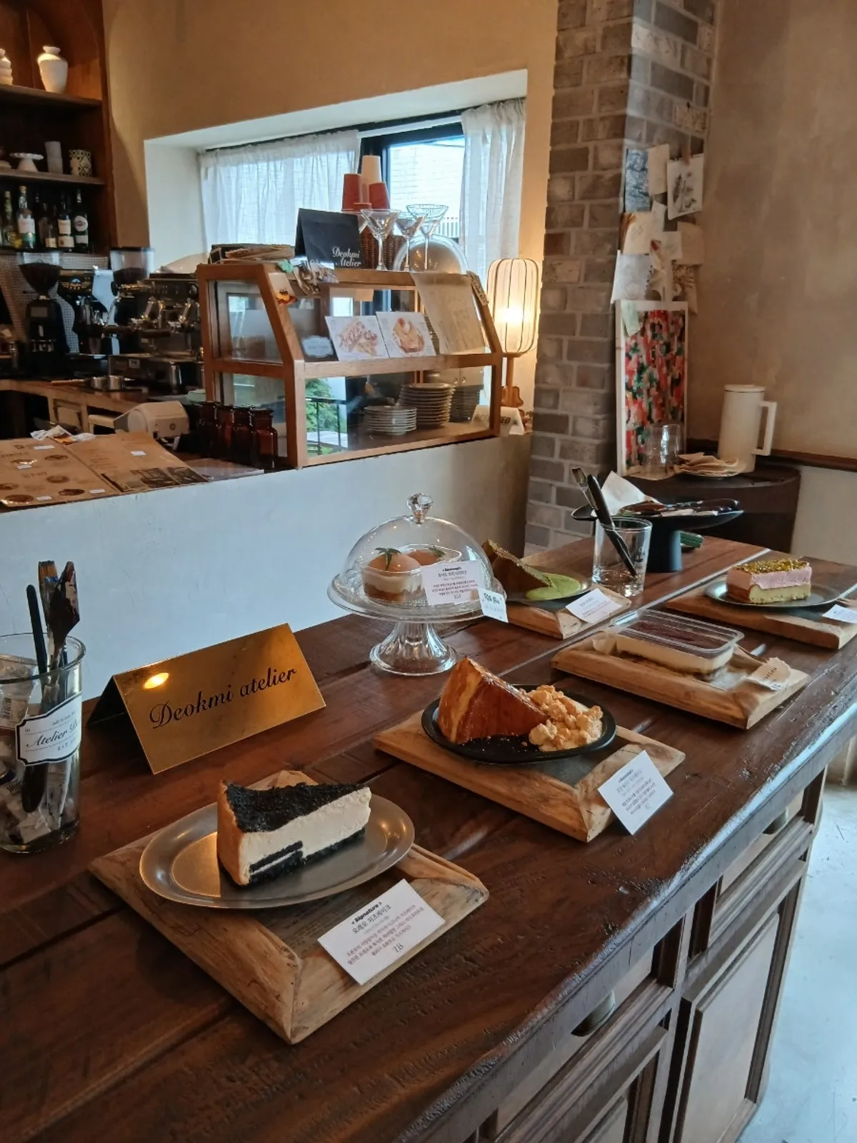 Café interior with vintage furniture and wood tones