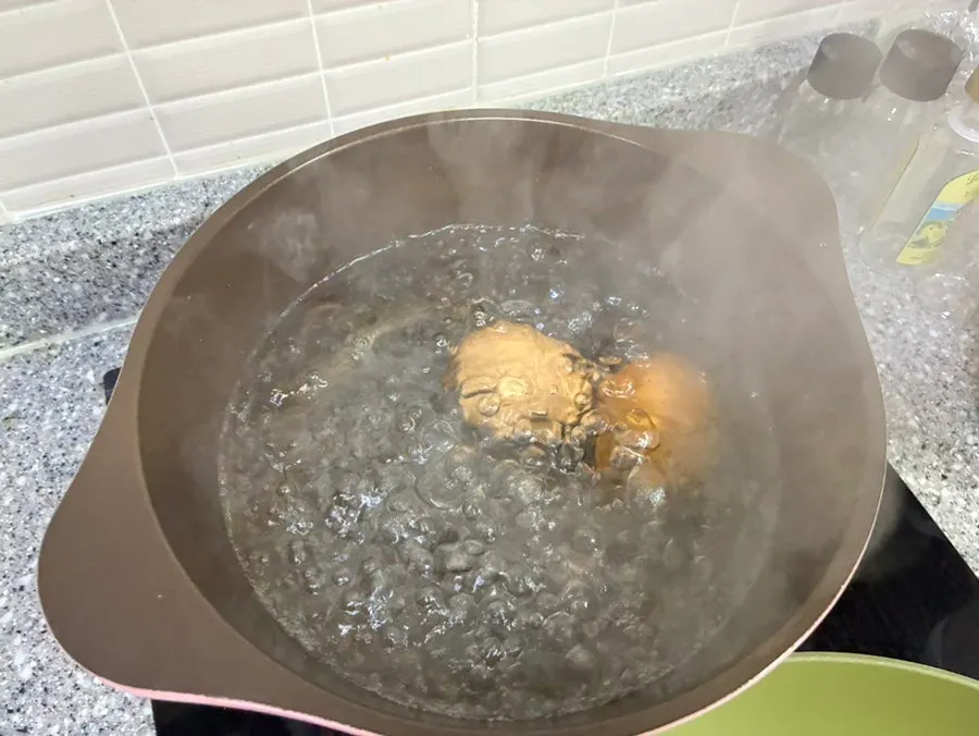 Free-range eggs boiled for 10 minutes in salted water