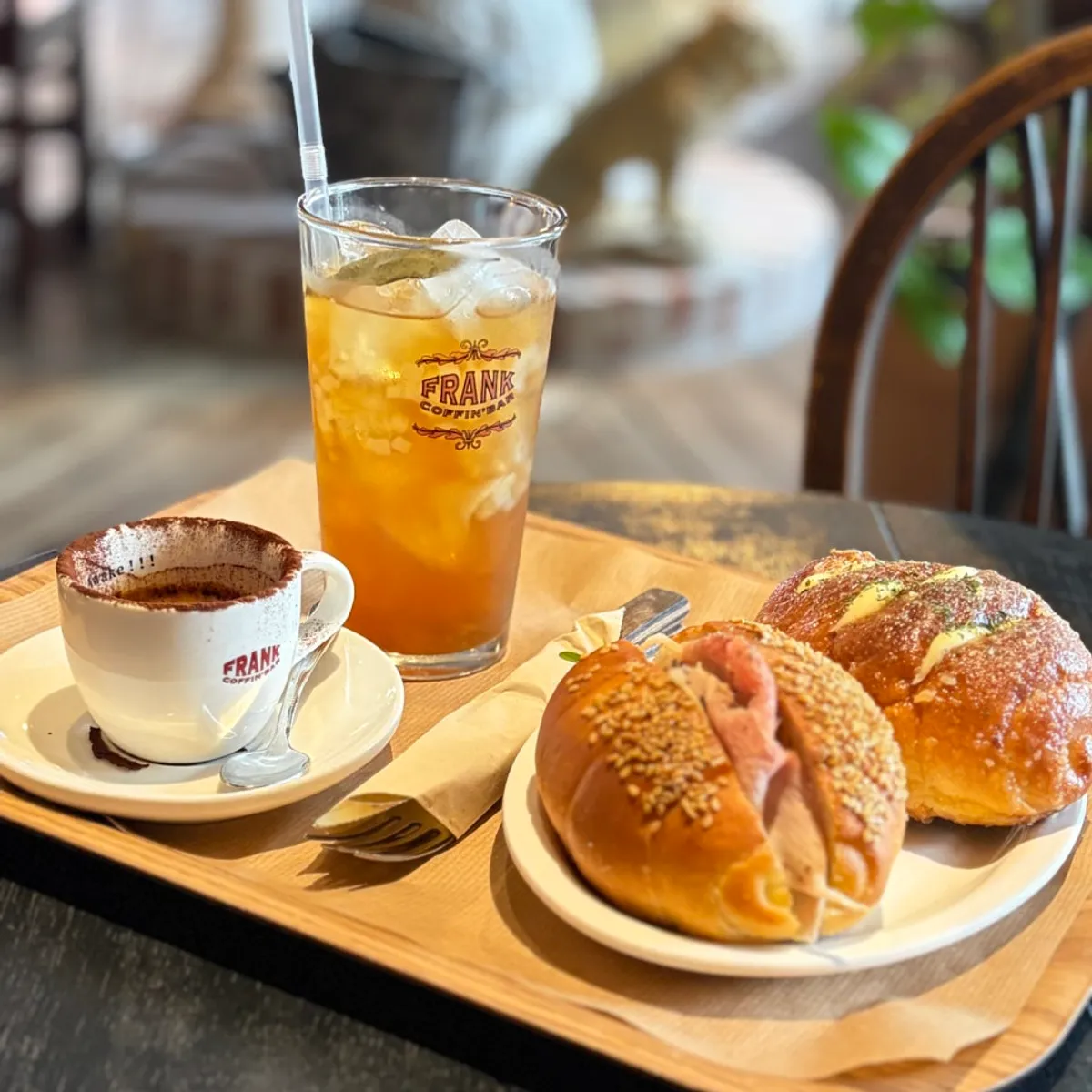 Salt breads and drinks served on a tray