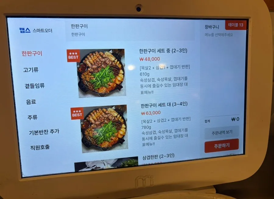 Meat and side menu information