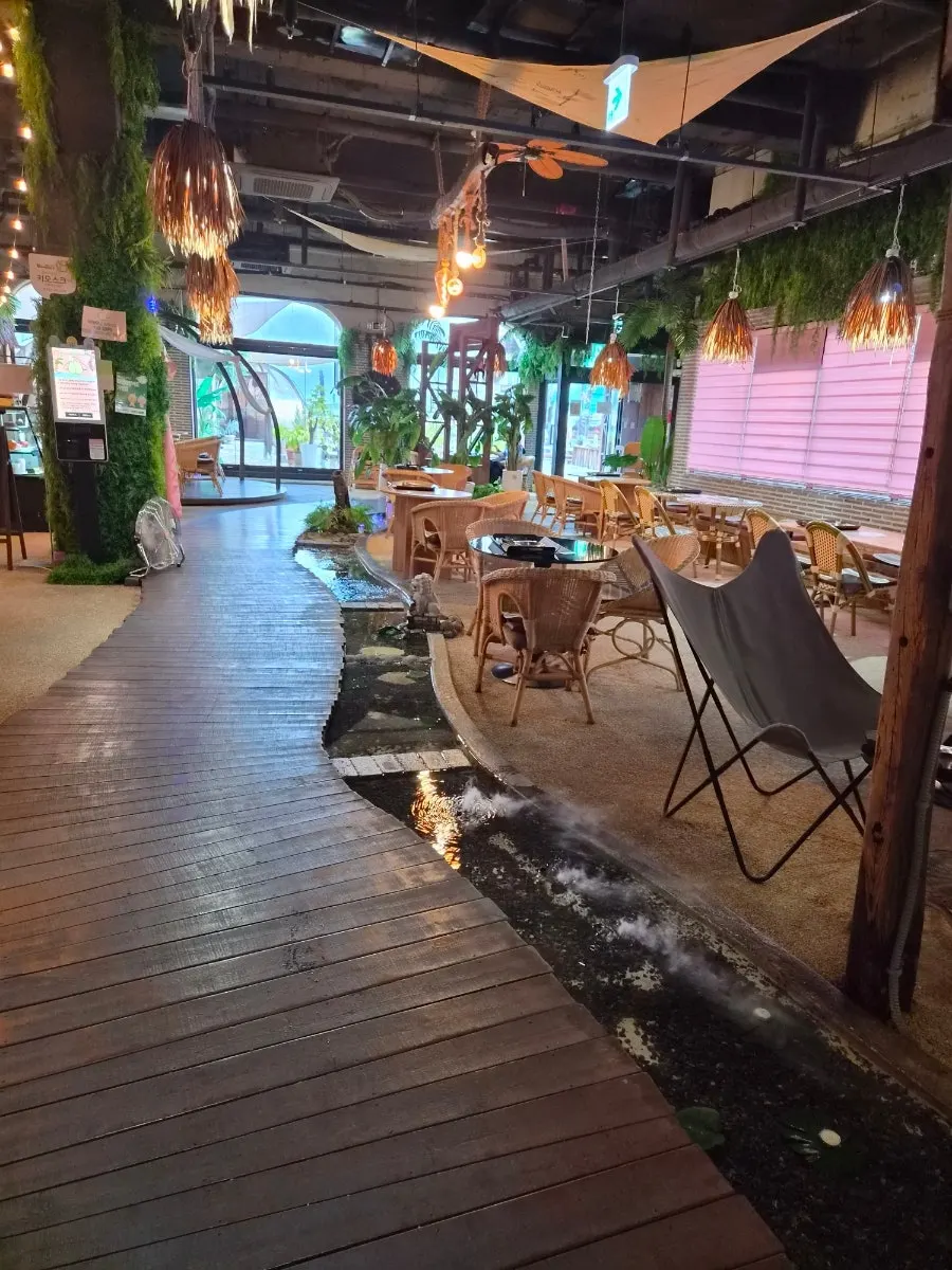 Indoor seating with large tables