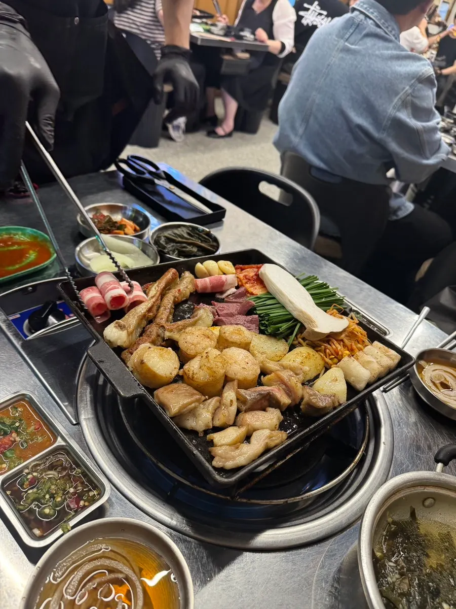 Partially grilled assorted gopchang platter