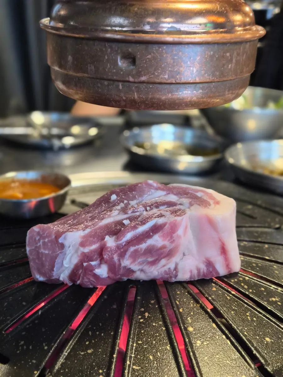 Raw Jeju aged pork neck with a great color