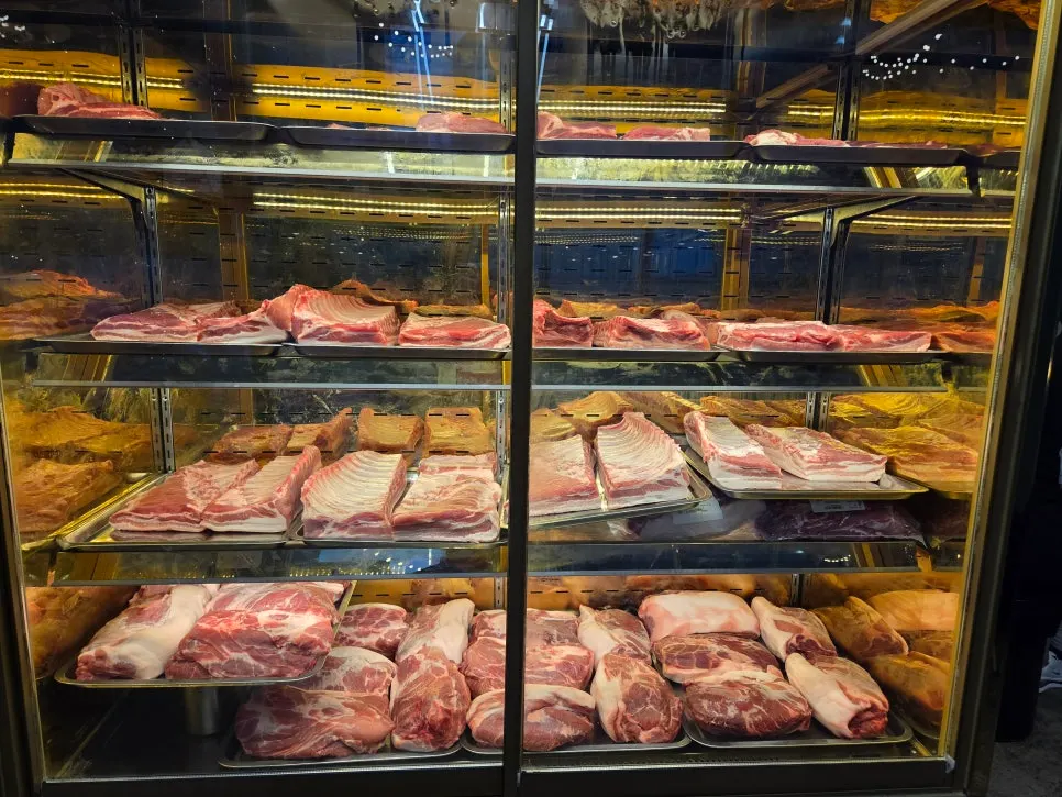 Jeju pork aging on display at the entrance