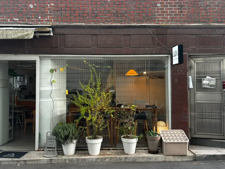 White wood-tone indoor seating at Ieo Coffee Roasters