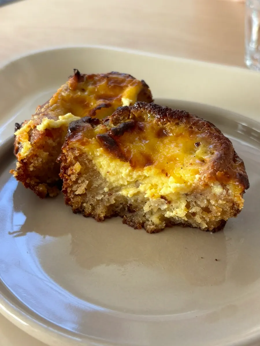 Egg financier resembling an egg tart