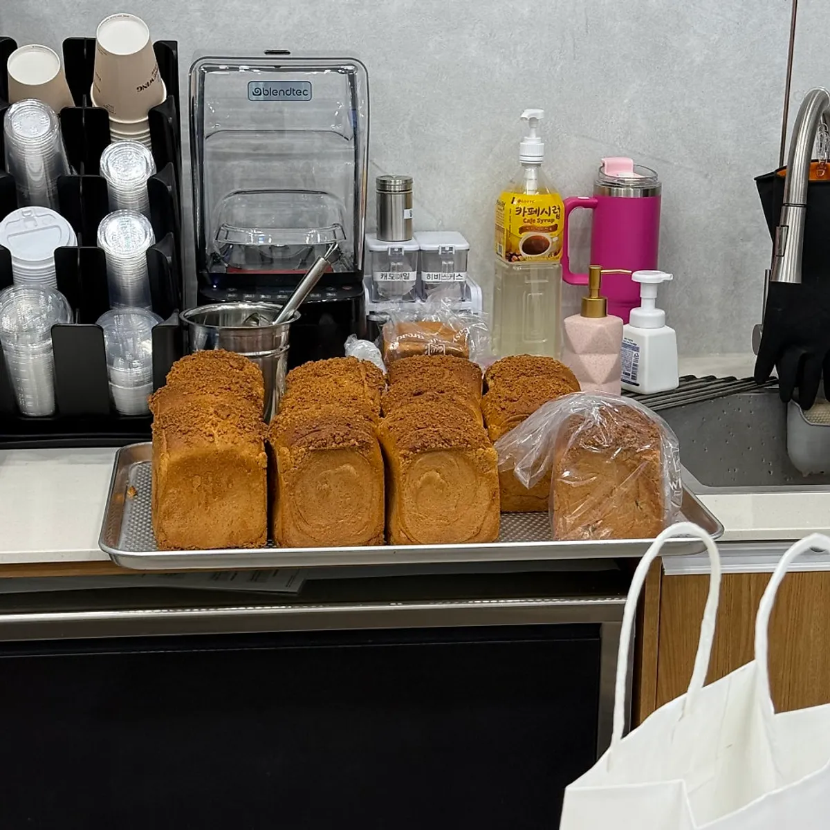 Shelves full of freshly baked Golden Beurre milk bread