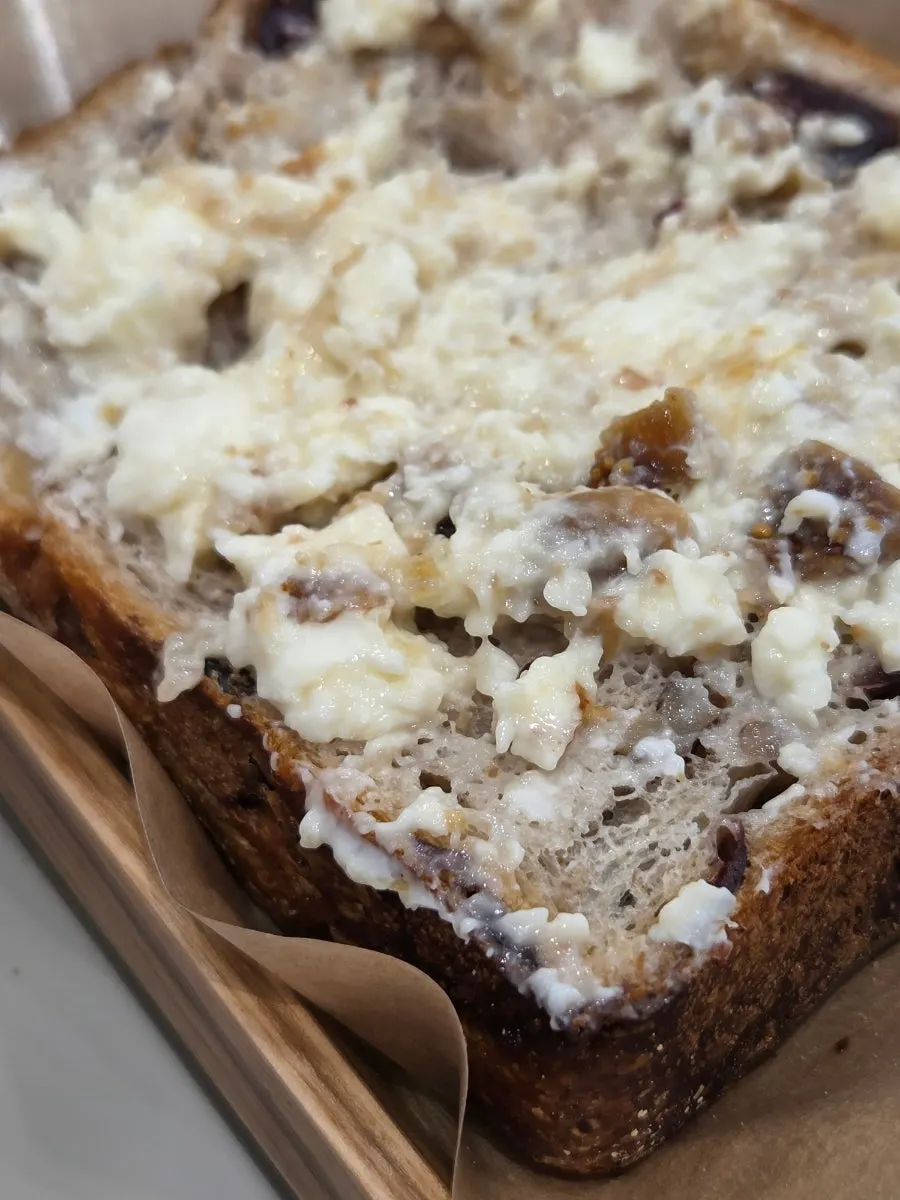 Milk bread piled generously with fig cream cheese