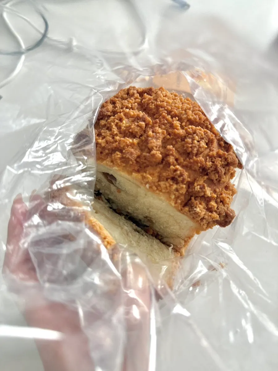 Top view of the milk bread with streusel topping