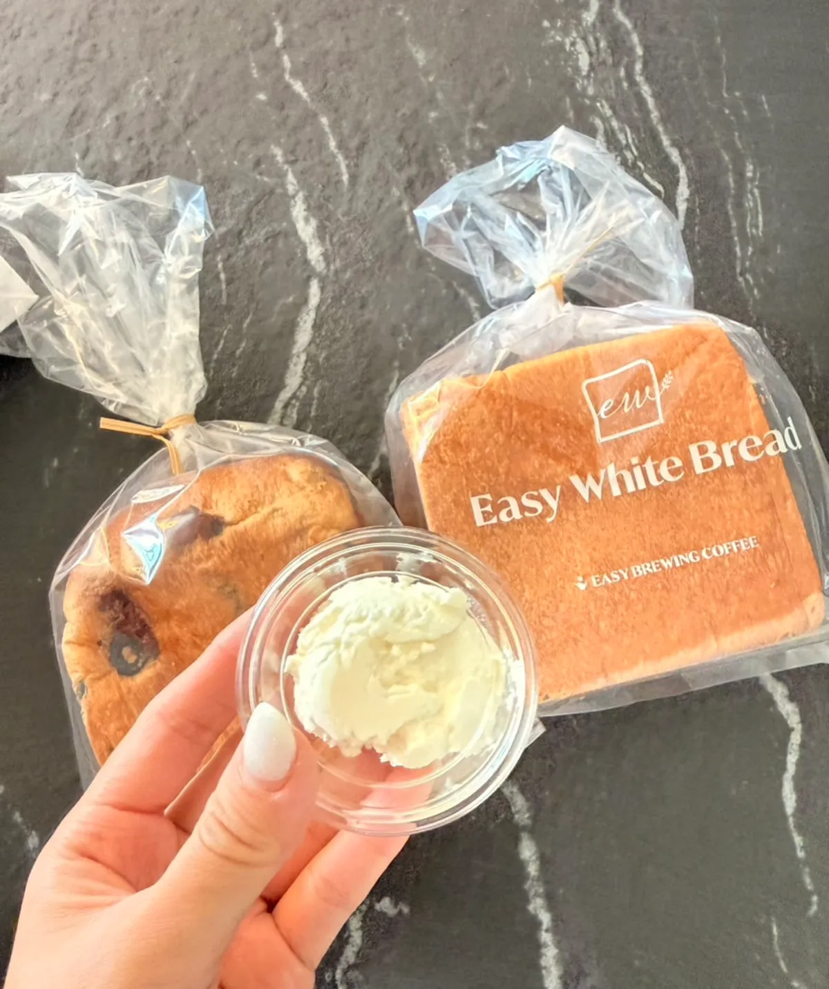 Half Golden Beurre milk bread, olive cheese milk bread, and cream cheese