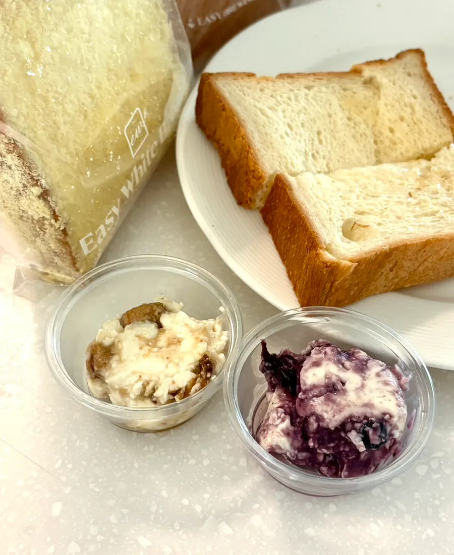 Two types of cream cheese: honey fig and blueberry