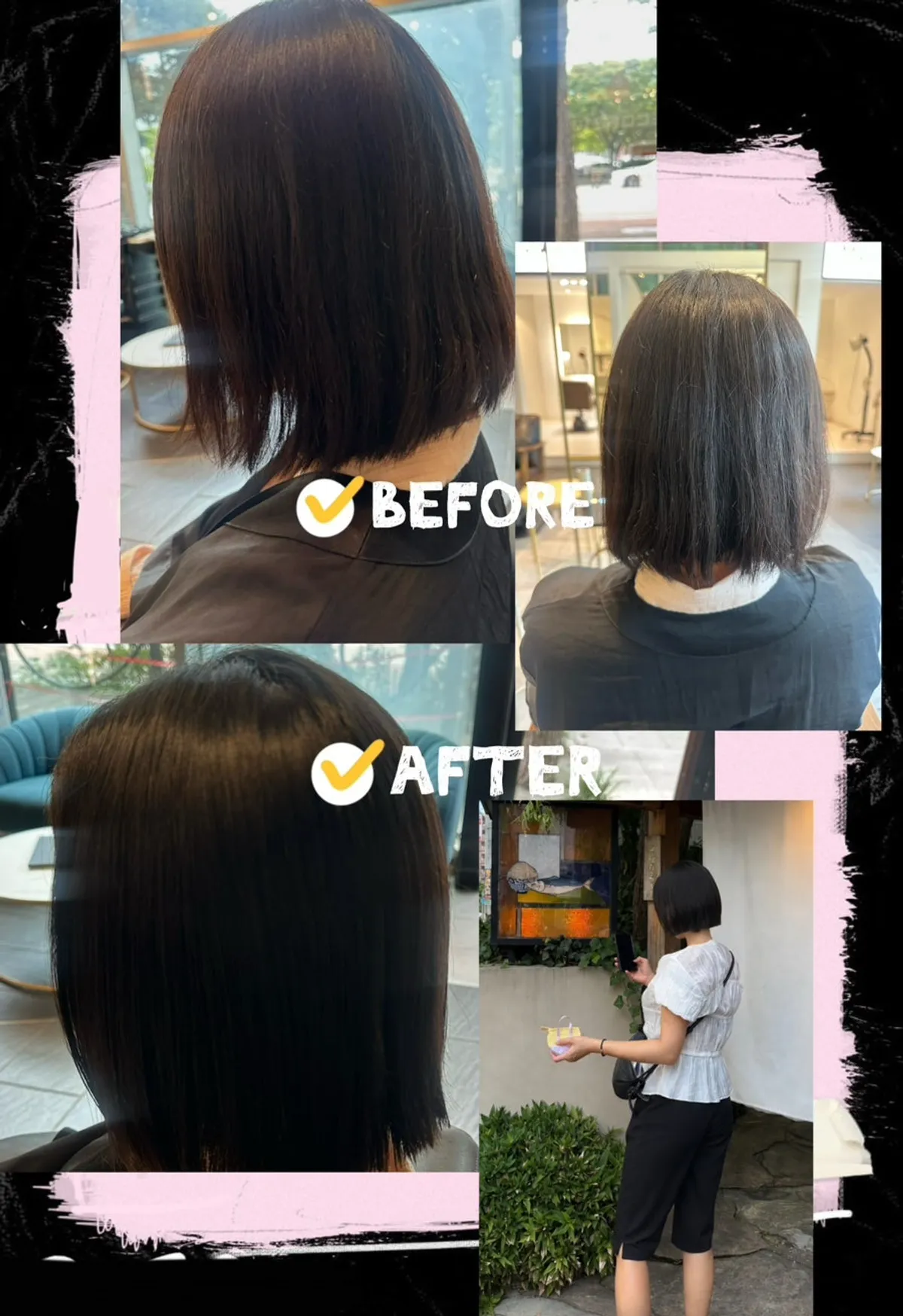 Finished style after the straightening and bob cut