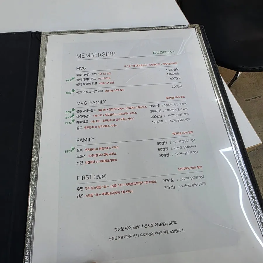 단계별로 나뉜 헤어케어 메뉴판