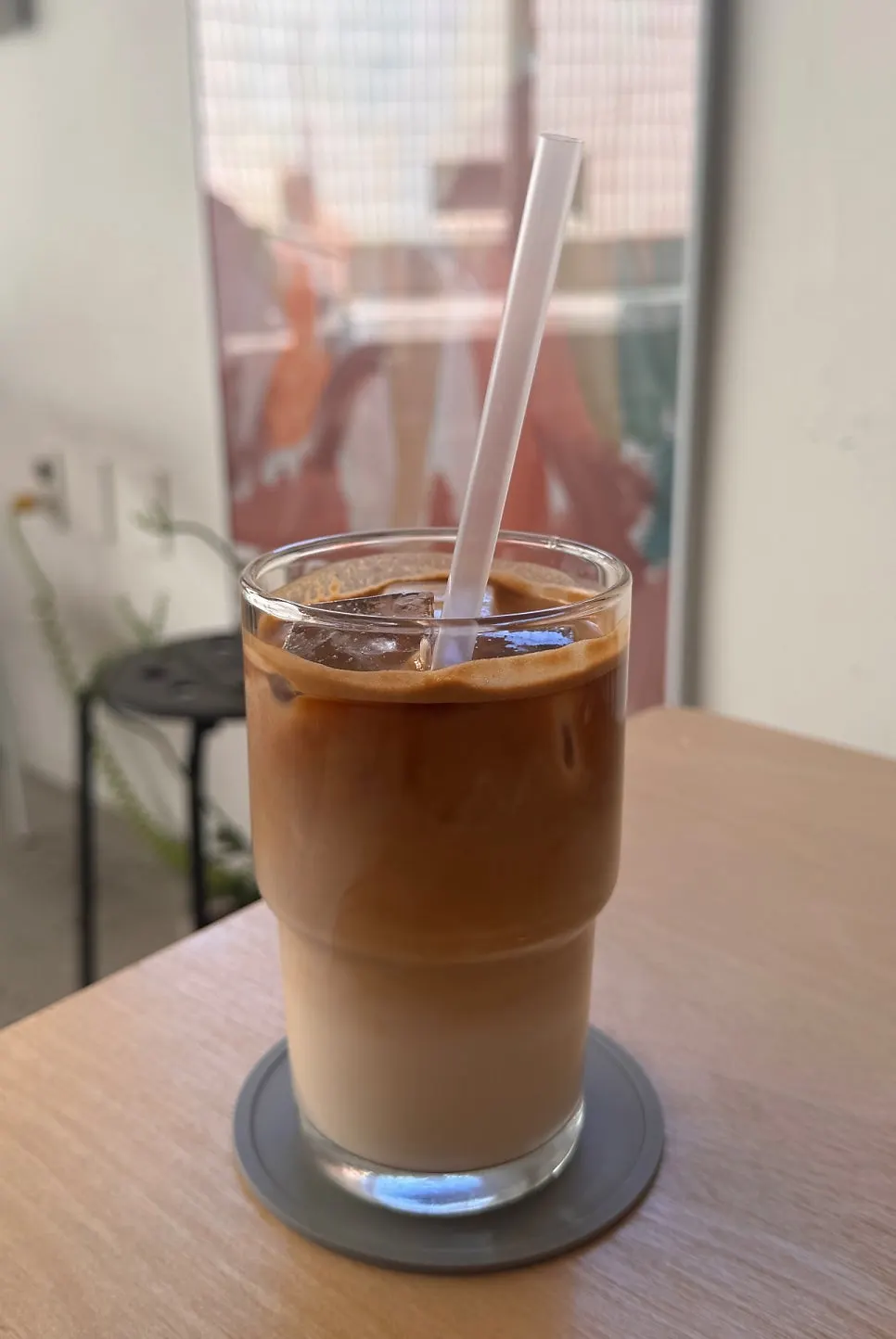 Almond latte served in a glass