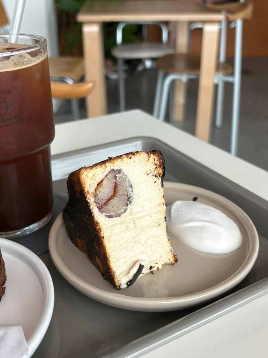 Chestnut Basque cheesecake on a plate