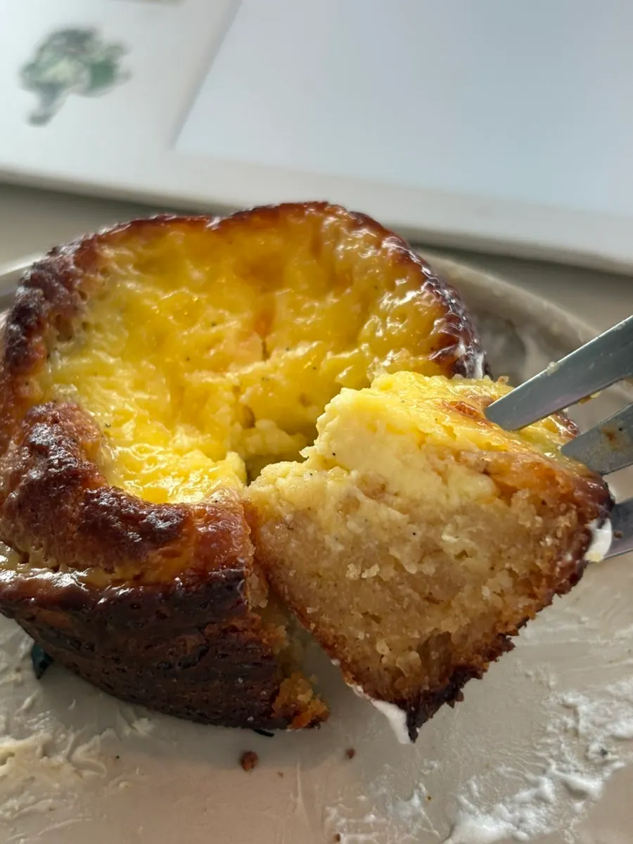 Inside of a bitten egg financier