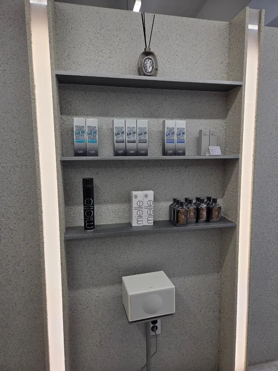 A cleanly organized corner of the salon