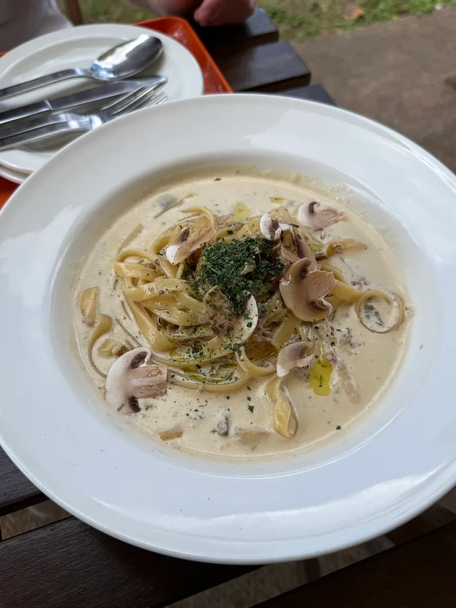 Close-up of a bite of corn cream gnocchi