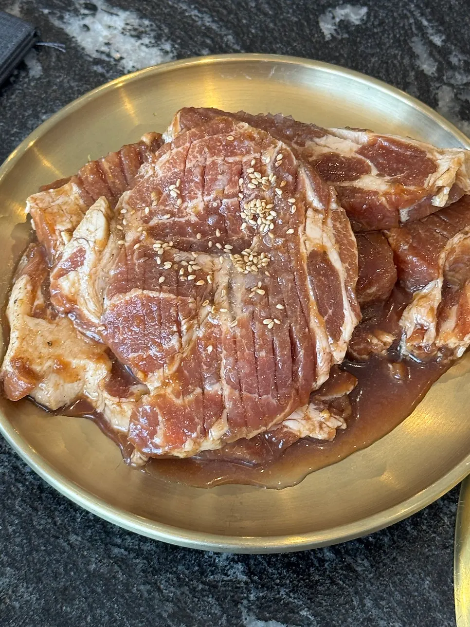 Plate of raw marinated pork ribs, 300g