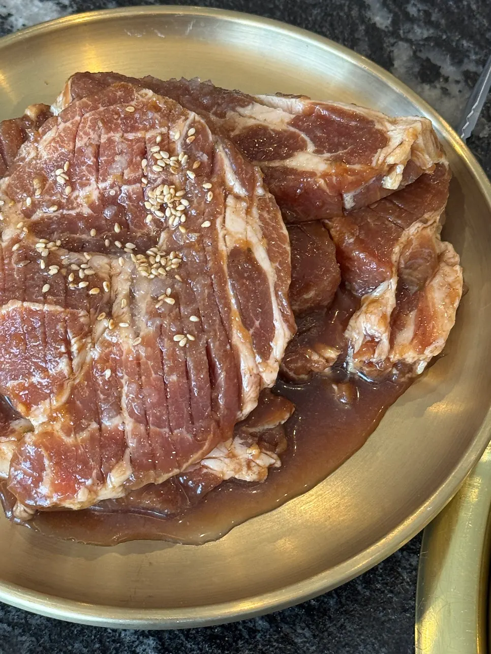 Close-up of 144-hour cross-aged marinated pork ribs