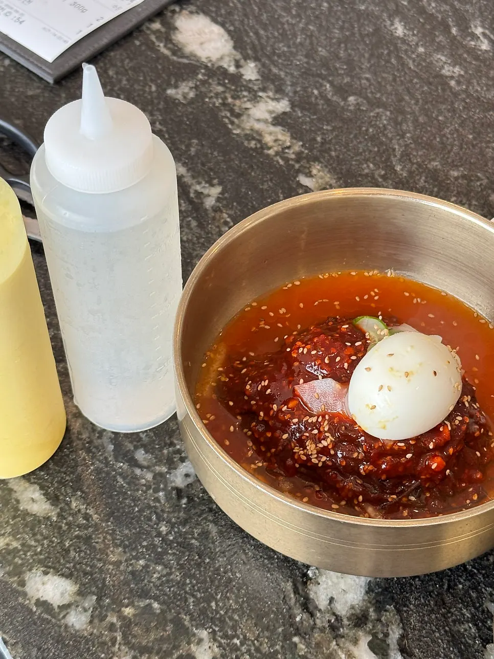Water naengmyeon and grilled pork ribs at Ihwajeong Galbi Myeongga
