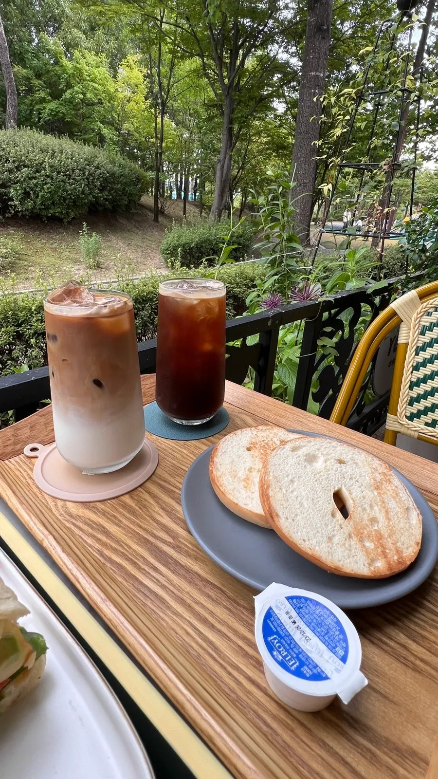 Sandwich set and americano on the terrace table