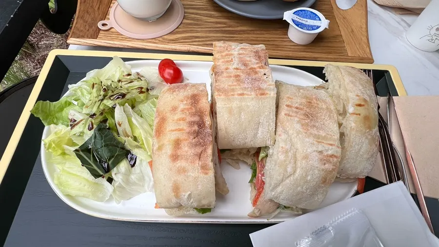 Ciabatta sandwich plate served with salad