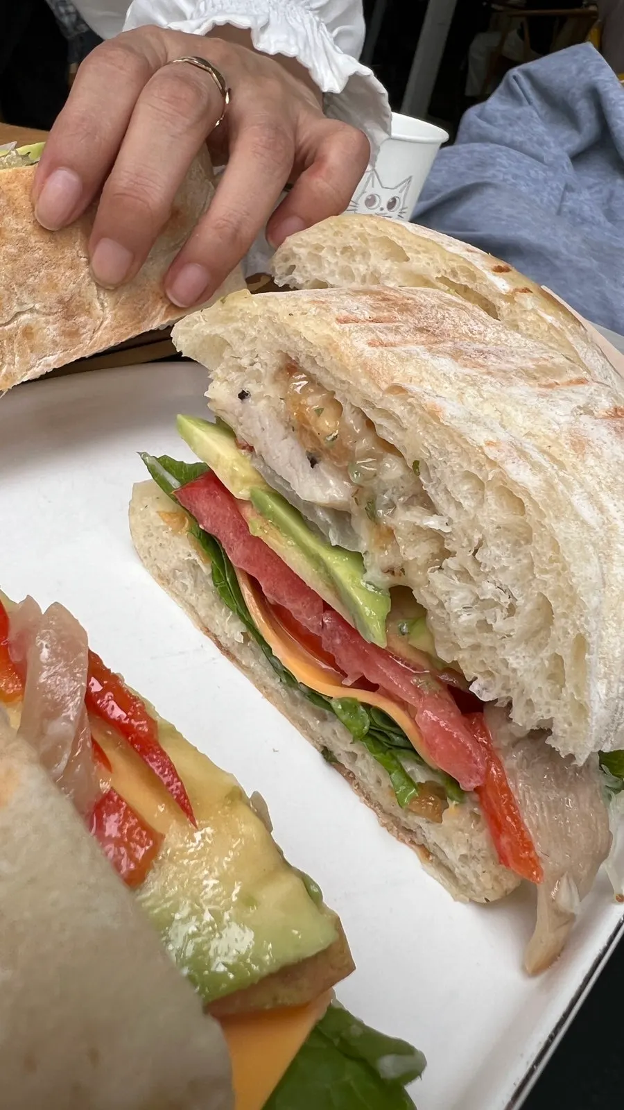 Avocado chicken sandwich loaded with chicken and vegetables