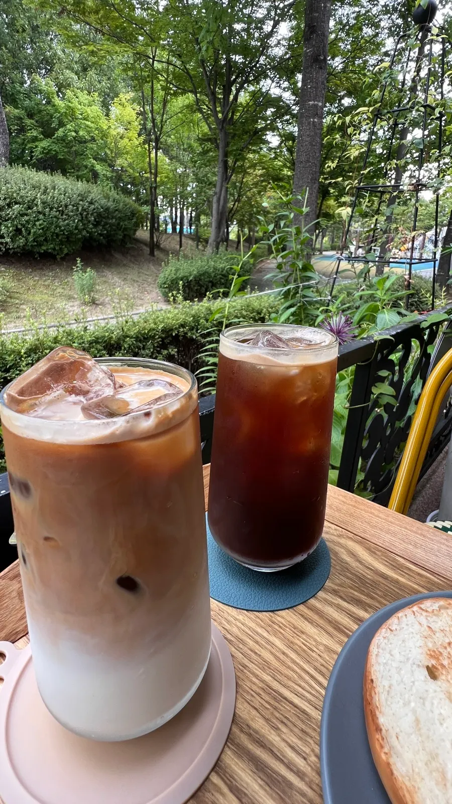 Café latte and americano on the terrace table