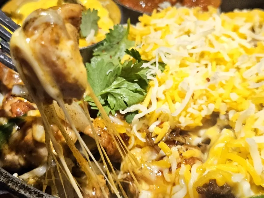 Close-up of the fajita ingredients