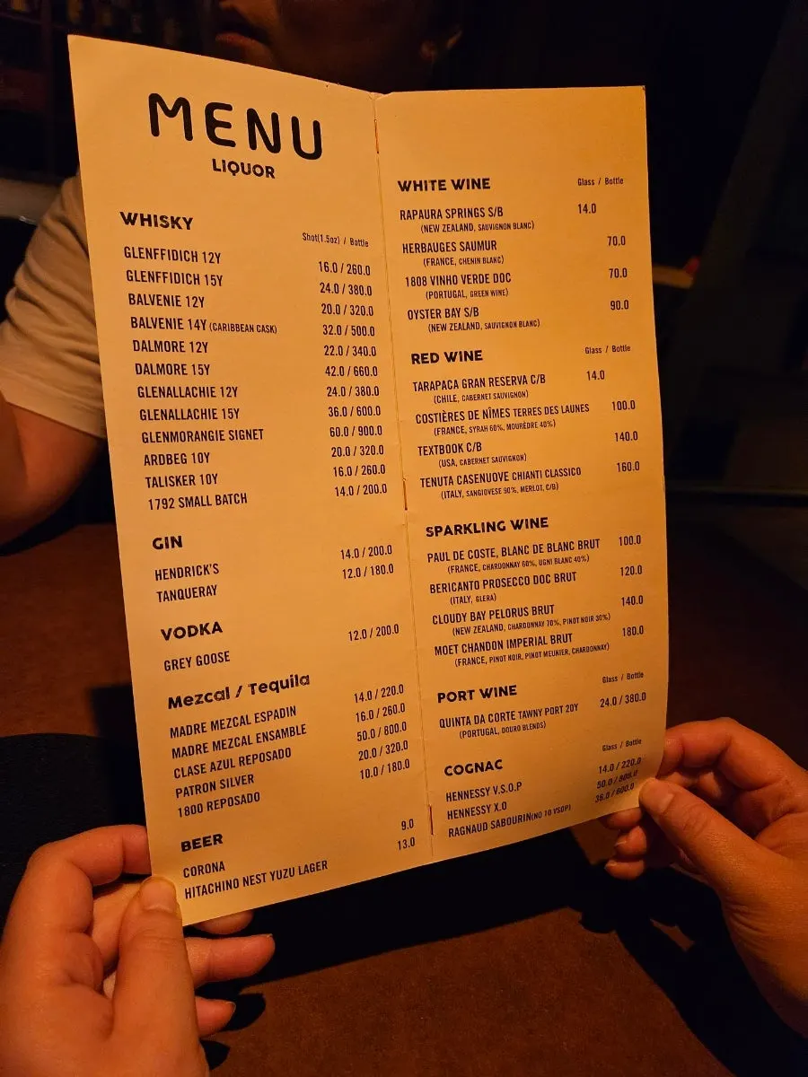 Menú con los niveles de intensidad del hookah