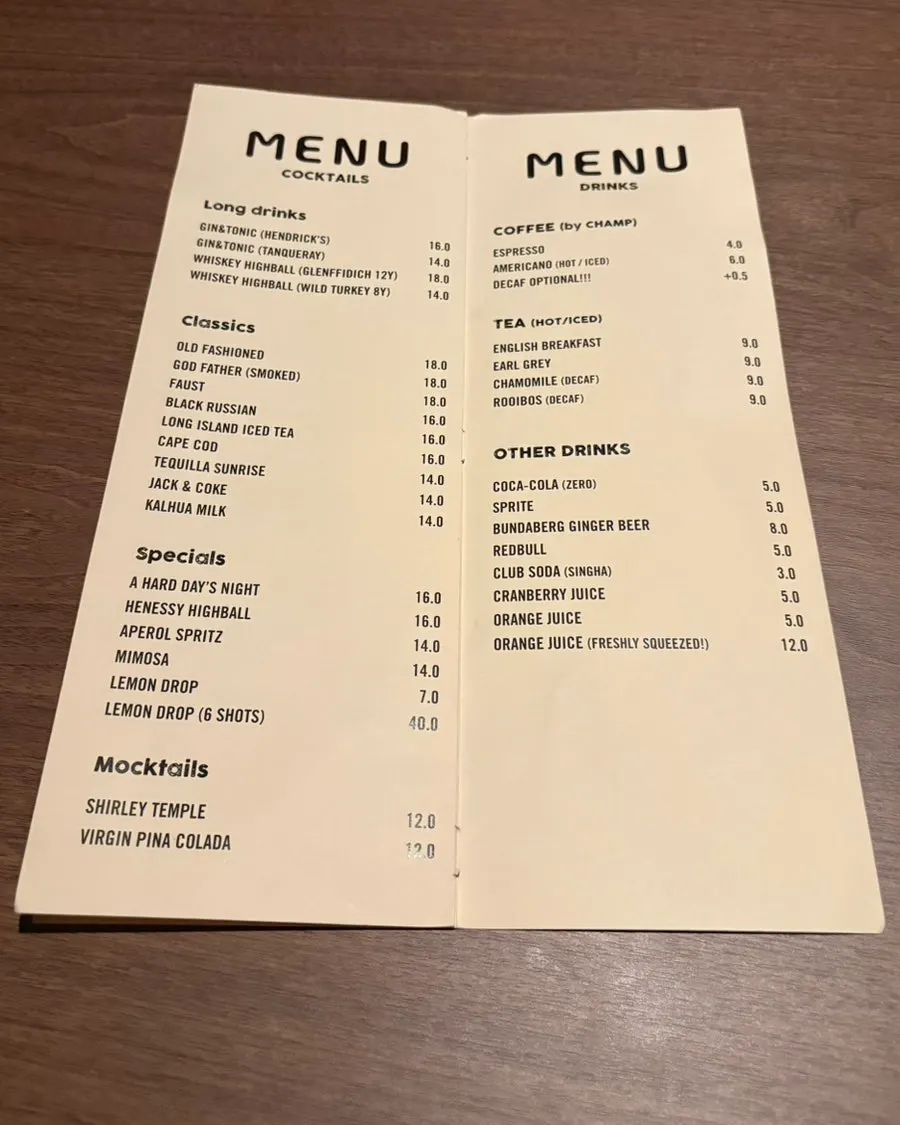 Liquor menu at EOD Hannam