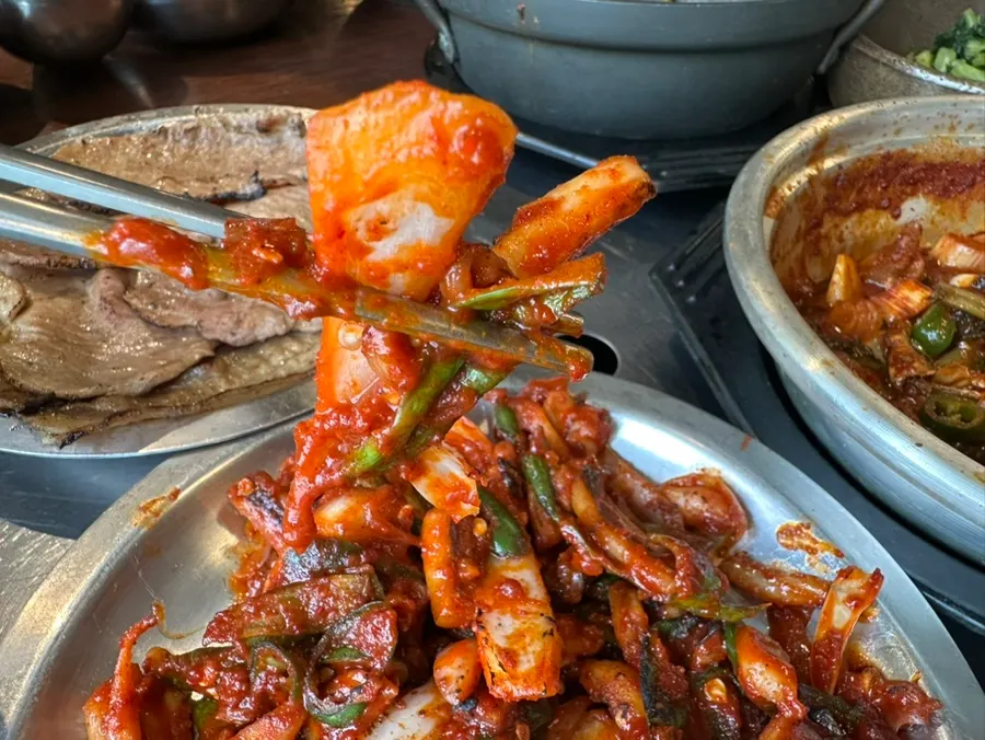 Squid set in red sauce