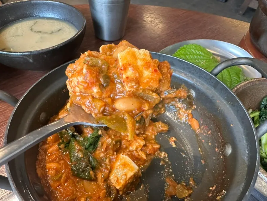 Salted anchovy stew served bubbling hot