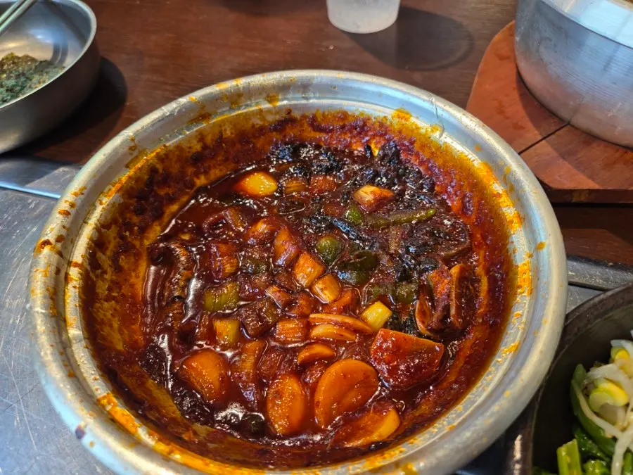 Myeolchi jorim served alongside rice