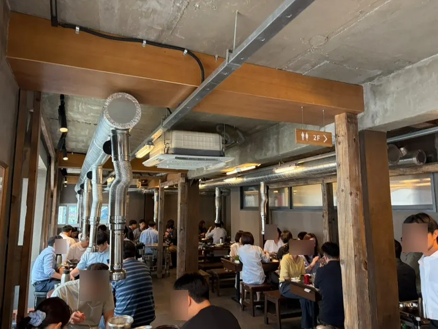 Restaurant interior packed with customers