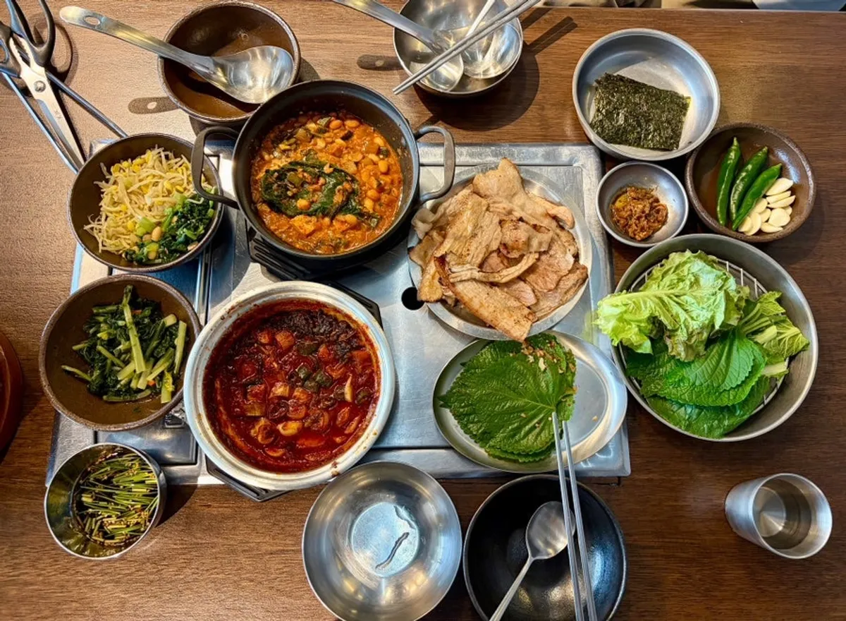 Full spread of the charcoal bulgogi set meal