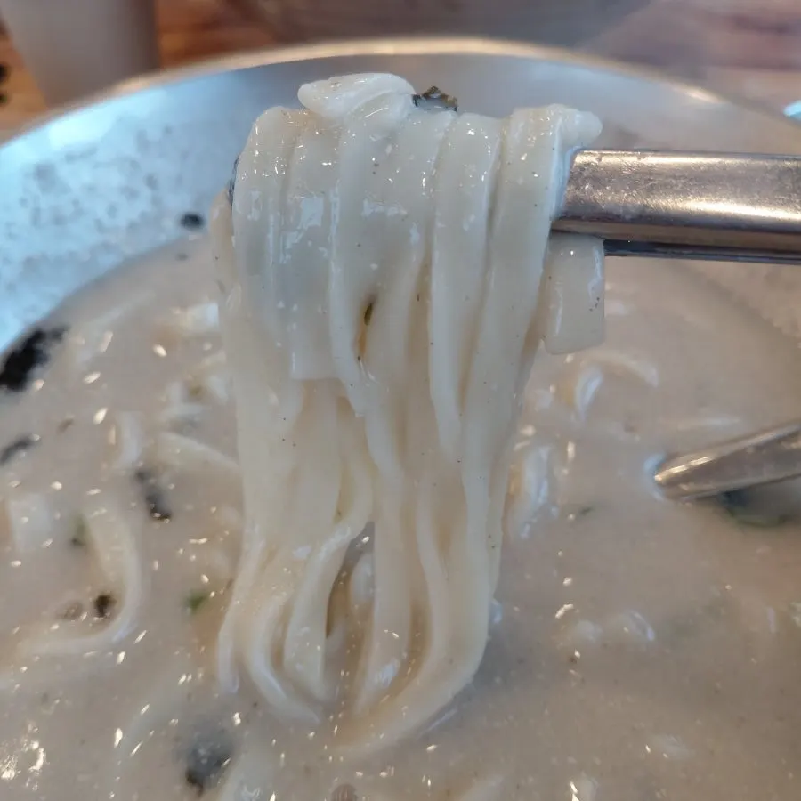 자가제면 면발을 들어올린 언양식 칼국수