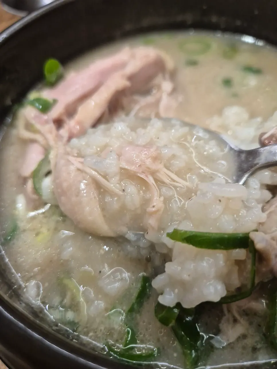 Dak gomtang broth with tender chicken meat