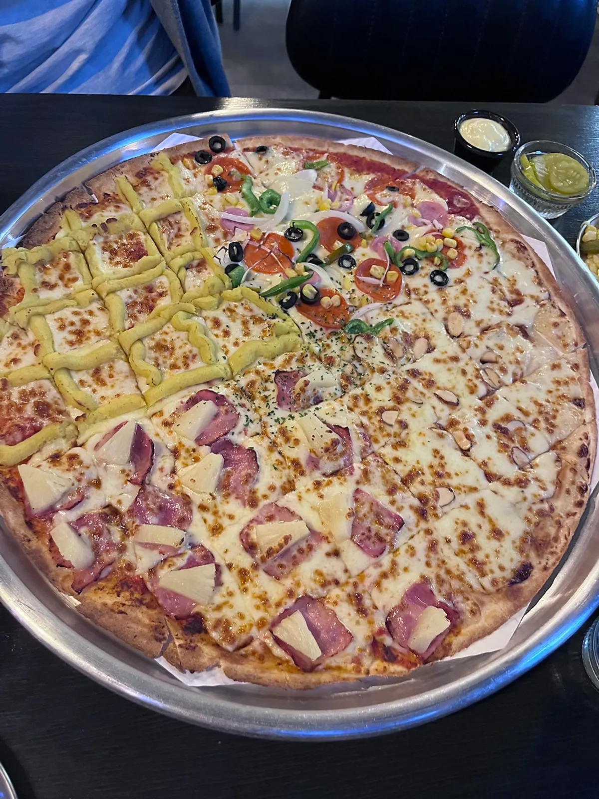 Pizza and draft beer spread at Eopija