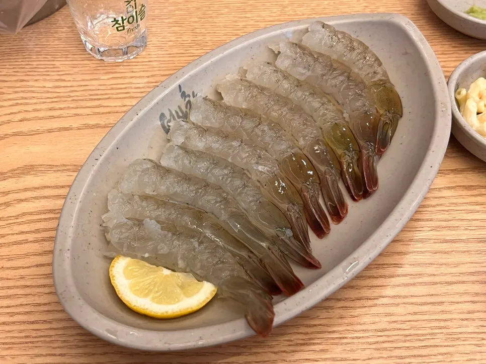 Translucent raw prawn sashimi after prep