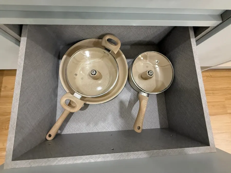 Inside the kitchen storage cabinet