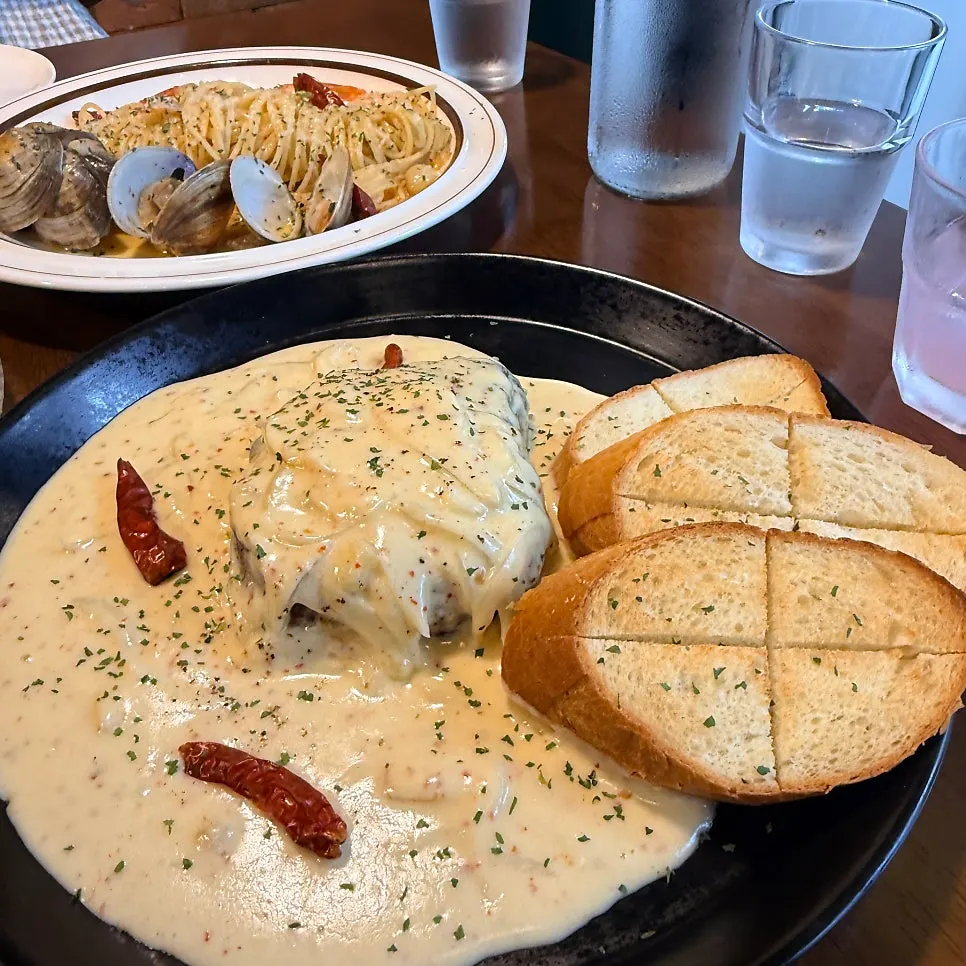 Cream tenderloin steak topped with plenty of cream sauce