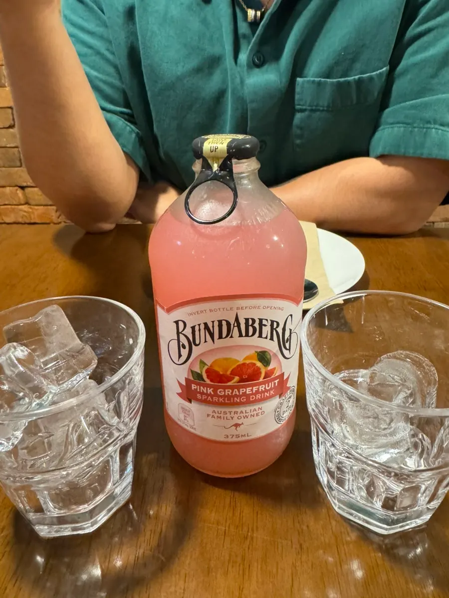 Bundaberg grapefruit drink served with a cup of ice